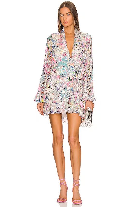 Rococo Sand Metallic Faux Wrap Short Dress Multicolor Size Small
